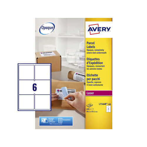 Avery Etiket Avery L7166B-100 99.1x93.1mm blockout 600stuks