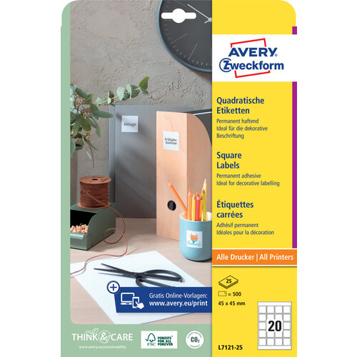 Avery Zweckform Etiquette Avery Zweckform L7121-25 Code QR 45x45mm opaque 400 pièces