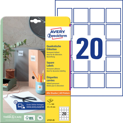 Avery Zweckform Etiquette Avery Zweckform L7121-25 Code QR 45x45mm opaque 400 pièces