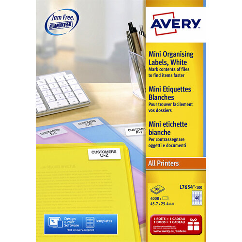 Avery Etiket Avery L7654-100 45.7x25.4mm wit 4000stuks