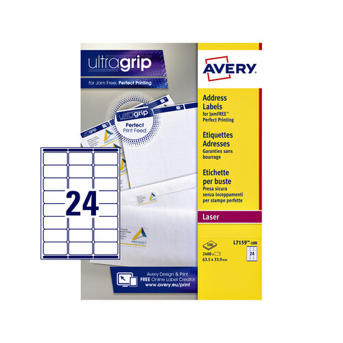 Avery Etiket Avery L7159-100 63.5x33.9mm wit 2400stuks