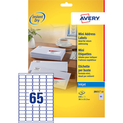 Avery Etiket Avery J8651-10 38.1x21.2mm wit 650stuks