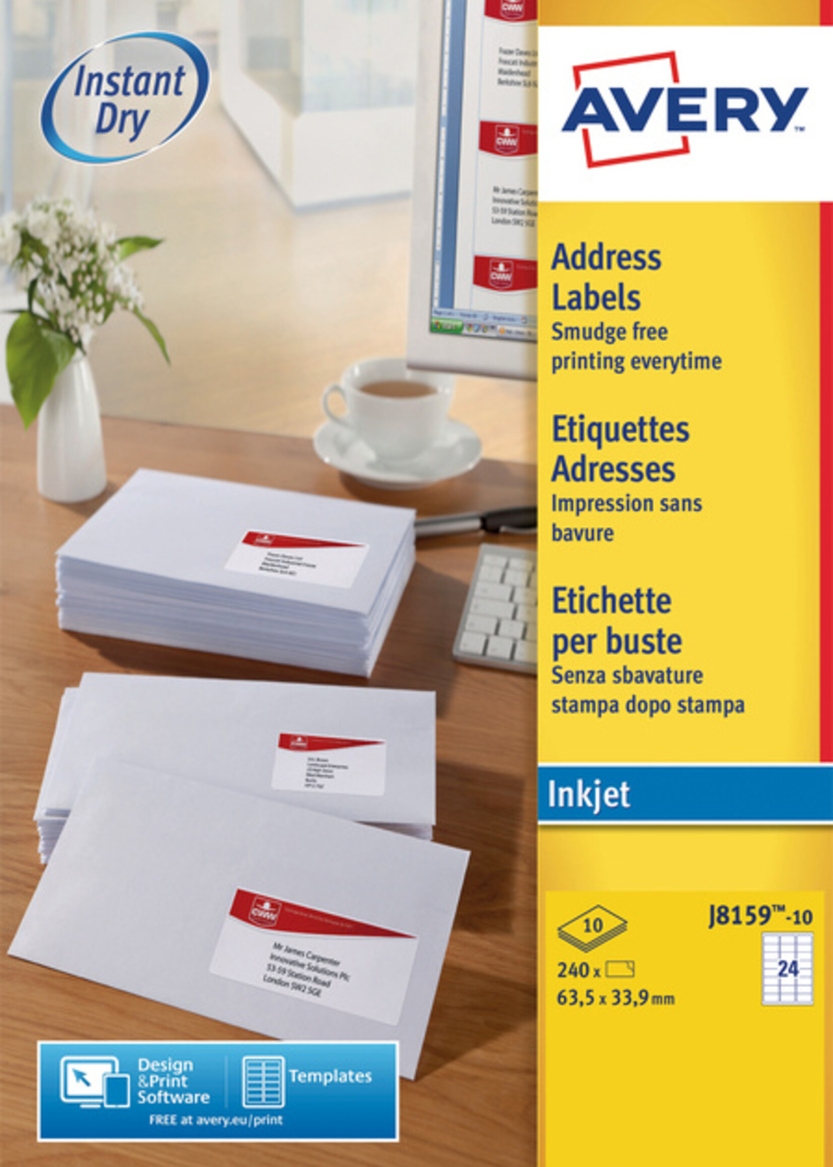 Avery Etiquette Avery J8159-10 63,5x33,9mm blanc 240 pièces