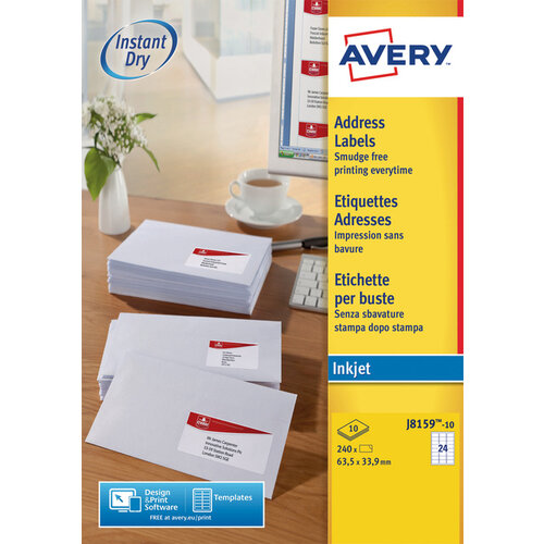 Avery Etiket Avery J8159-10 63.5x33.9mm wit 240stuks