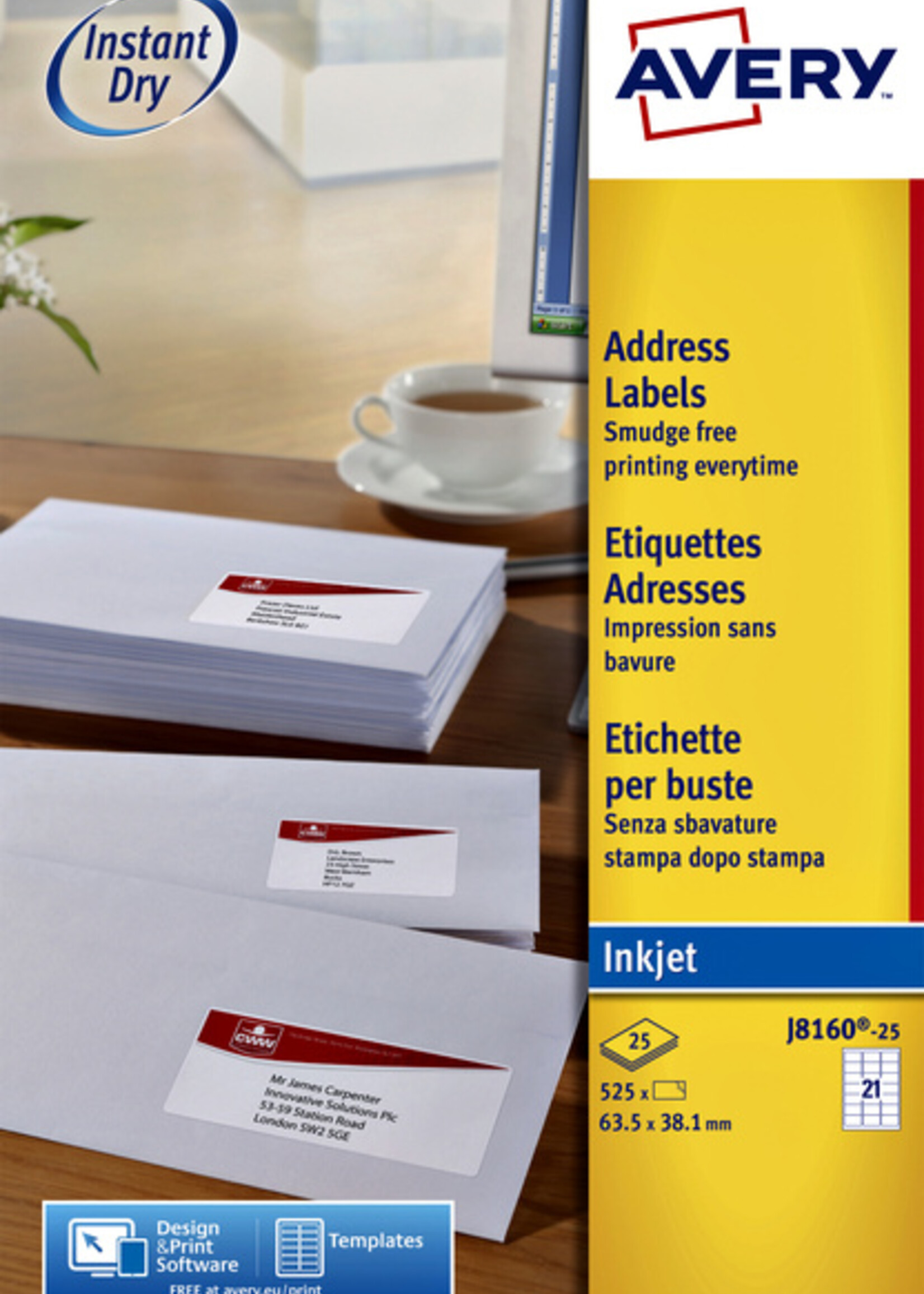 Avery Etiquette Avery J8160-10 63,5x38,1mm blanc 210 pièces