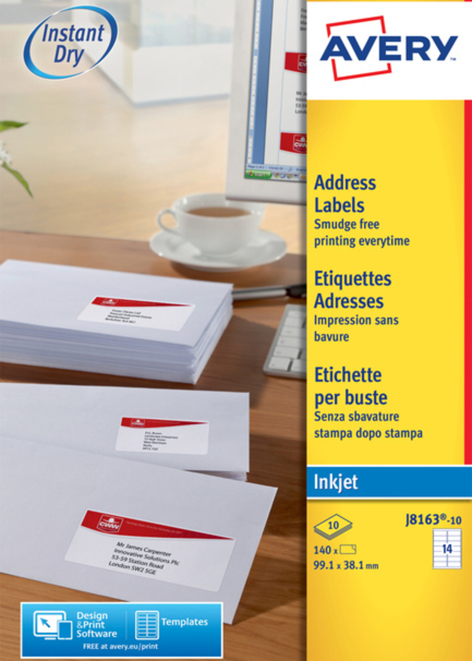 Avery Etiquette Avery J8163-10 99,1x38,1mm blanc 140 pièces