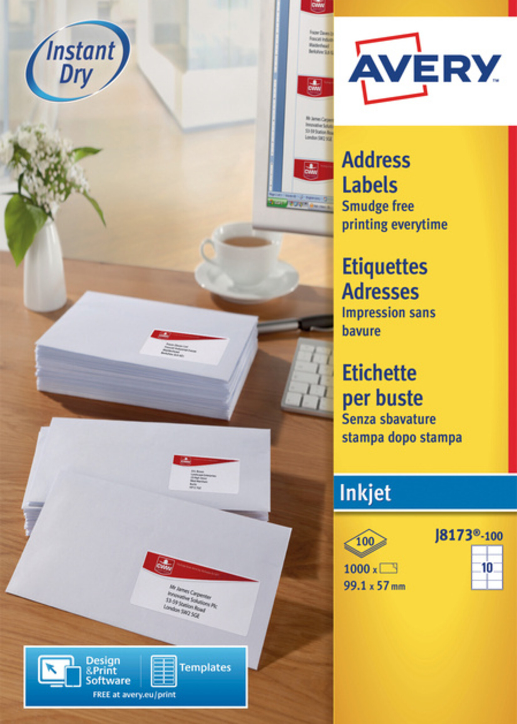 Avery Etiket Avery J8173-10 99.1x57mm wit 100stuks