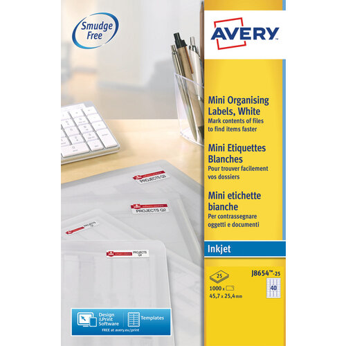 Avery Etiket Avery J8654-25 45.7x25.4mm wit 1000stuks