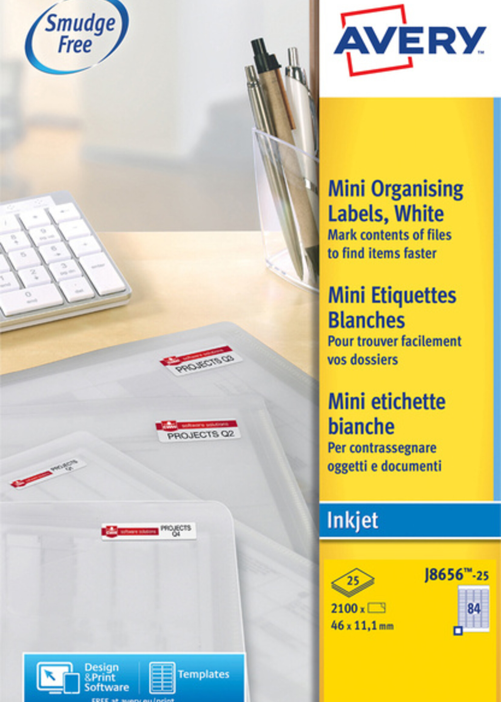 Avery Etiket Avery J8656-25 46x11.1mm wit 2100stuks