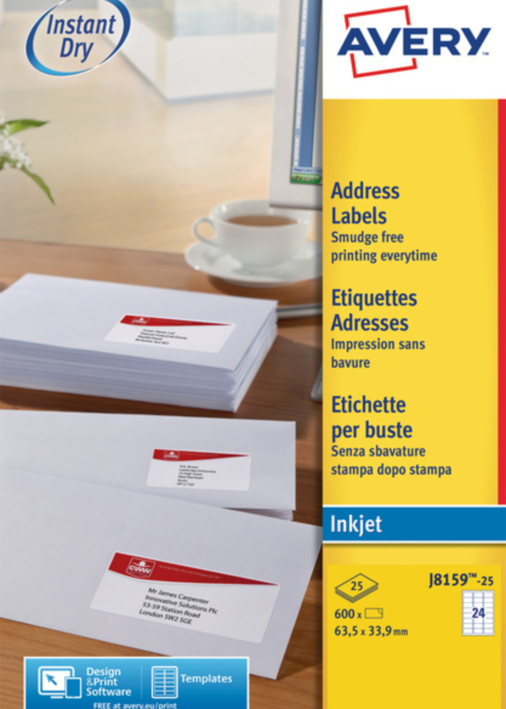 Avery Etiquette Avery J8159-25 63,5x33,9mm blanc 600 pièces