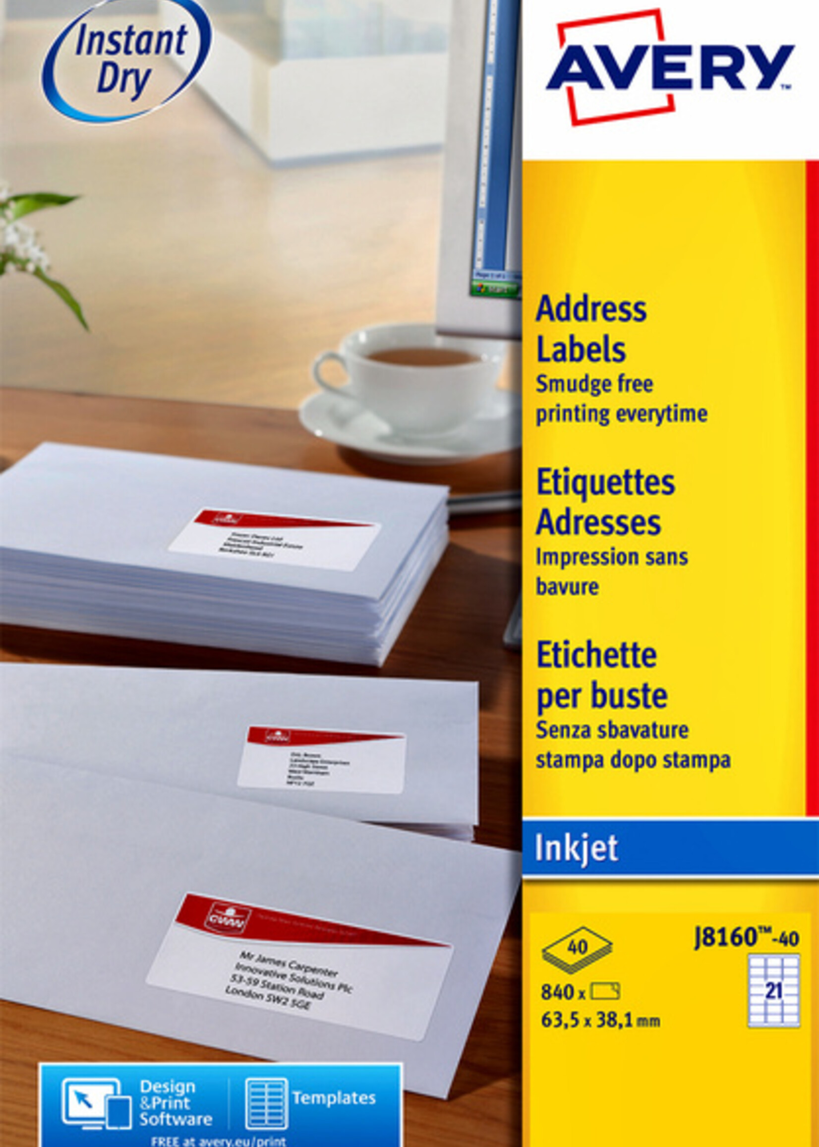 Avery Etiket Avery J8160-25 63.5x38.1mm wit 525stuks