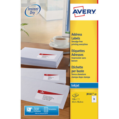 Avery Etiket Avery J8161-40 63.5x46.6m wit 720stuks
