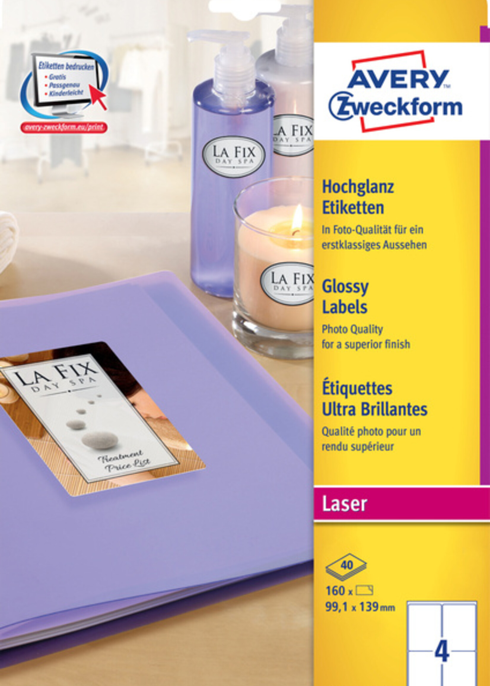 Avery Zweckform Etiquette Avery Zweckform L7769-40 99,1x139mm brillante 160 pcs