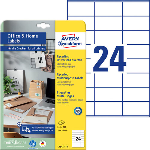 Avery Zweckform Etiquette Avery Zweckform LR3475 70x36mm recyclé blanc 2400 pcs