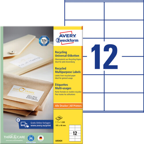 Avery Zweckform Etiquette Avery Zweckform LR3424 105x48mm recyclé blanc 1200 pcs