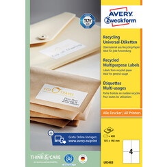 Etiket Avery Zweckform LR3483 105x148mm A6 recycled wit 400stuks