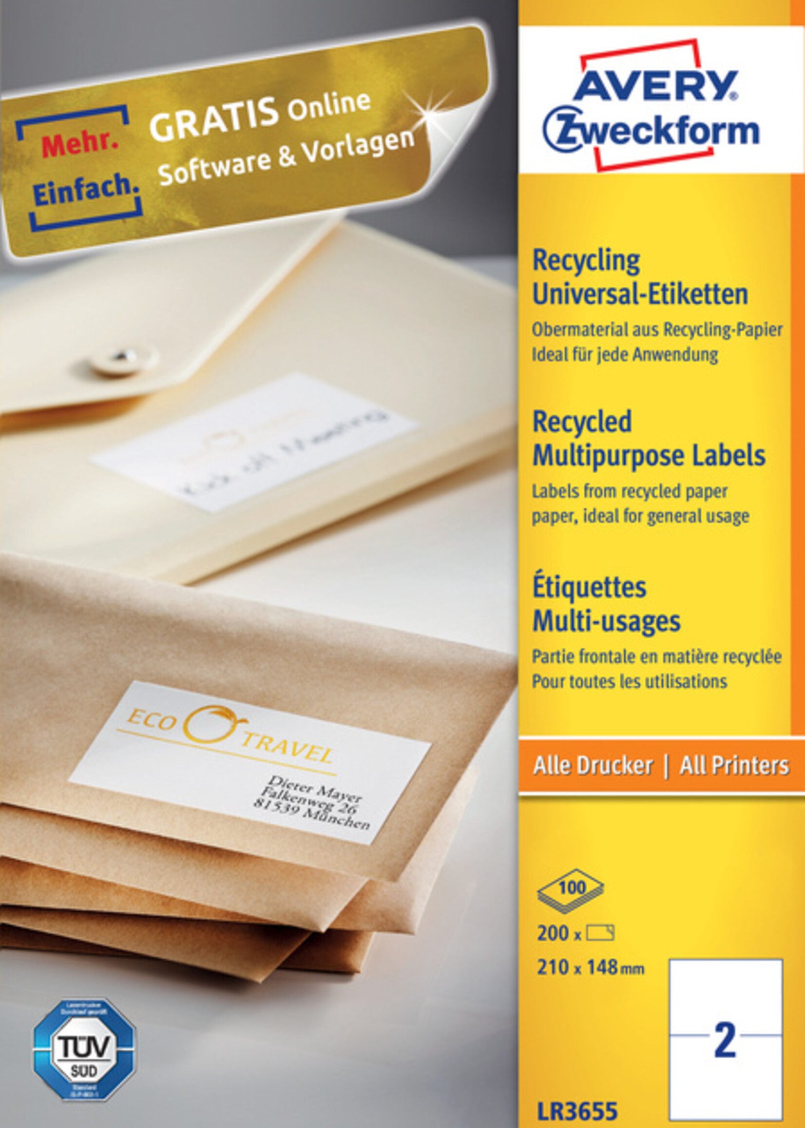 Avery Zweckform Etiquette Avery Zweckform LR3655 210x148mm A5 recyclé blanc 200 pcs