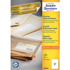 Etiquette Avery Zweckform LR3655 210x148mm A5 recyclé blanc 200 pcs