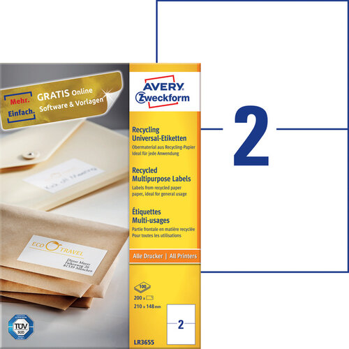 Avery Zweckform Etiket Avery Zweckform LR3655 210x148mm A5 recycled wit 200stuks