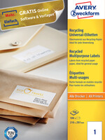 Avery Zweckform Etiket Avery Zweckform LR3478 210x297mm A4 recycled wit 100stuks
