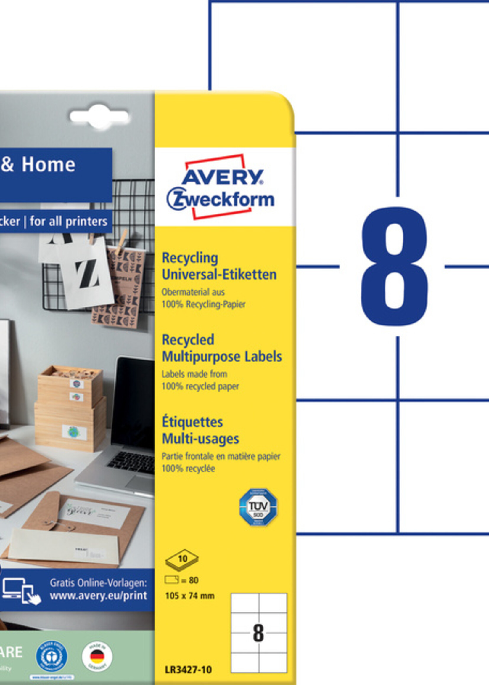 Avery Zweckform Etiquette Avery Zweckform LR3427-10 105x74mm recyclé blanc 80 pièces