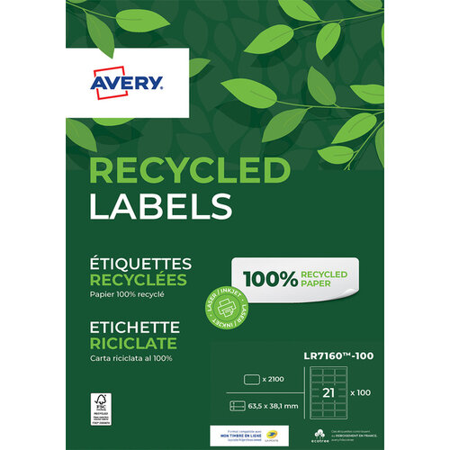 Avery Etiquette Avery LR7160-100 63,5x38,1mm recyclé 2100 pcs