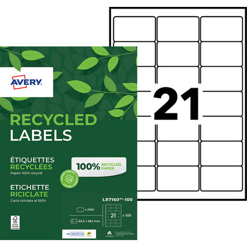 Avery Etiquette Avery LR7160-100 63,5x38,1mm recyclé 2100 pcs