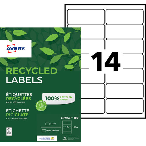 Avery Etiket Avery LR7163-100 99.1x38.1mm recycled wit 1400stuks