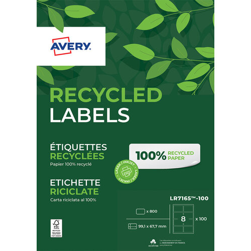 Avery Etiket Avery LR7165-100 99.1x67.7mm recycled wit 800stuks