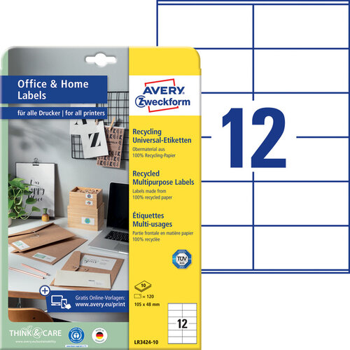 Avery Zweckform Etiquette Avery Zwecform LR3321-10 105x48mm recyclé blanc 120 pièces