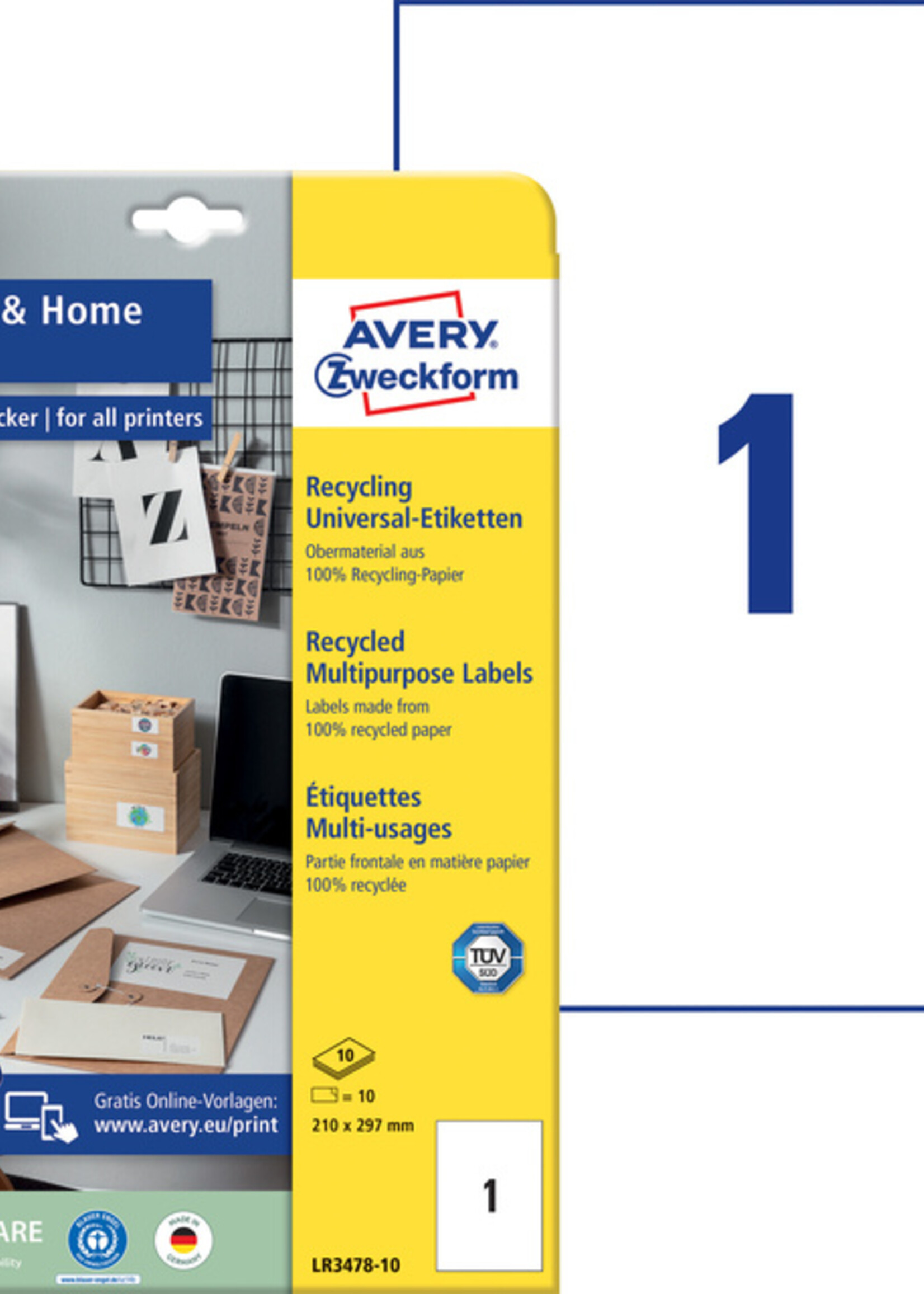 Avery Zweckform Etiket Avery Zweckform LR3478-10 210x297mm recycled wit 10stuks