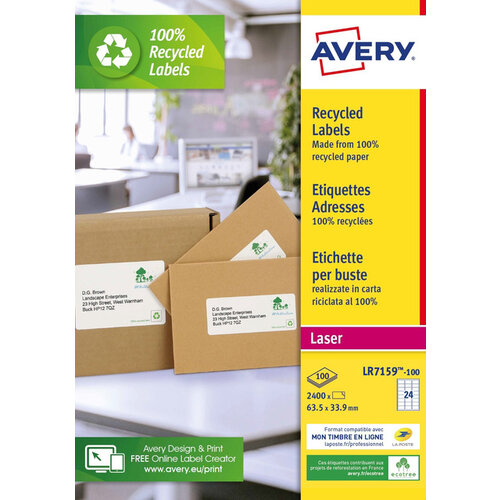 Avery Etiket Avery LR7159-100 33.9x63.5mm recycled wit 2400stuks