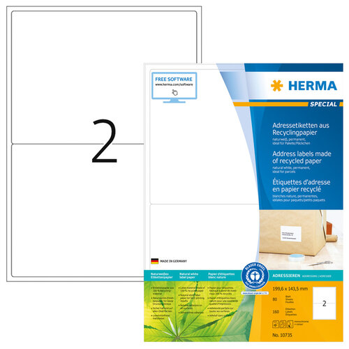 Herma Etiquette HERMA Recycling 10735 199,6x143,5mm blanc 160 pièces