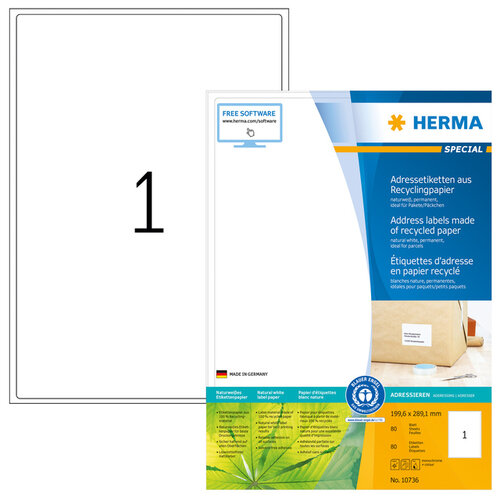 Herma Etiquette HERMA Recycling 10736 199,6x289,1mm blanc 80 pièces