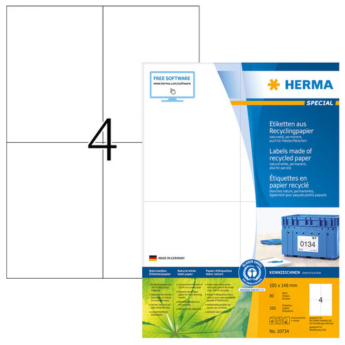 Herma Etiquette HERMA Recycling 10734 105x148mm blanc 320 pièces