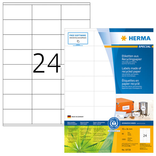 Herma Etiket HERMA recycling 10728 70x36mm 1920stuks wit