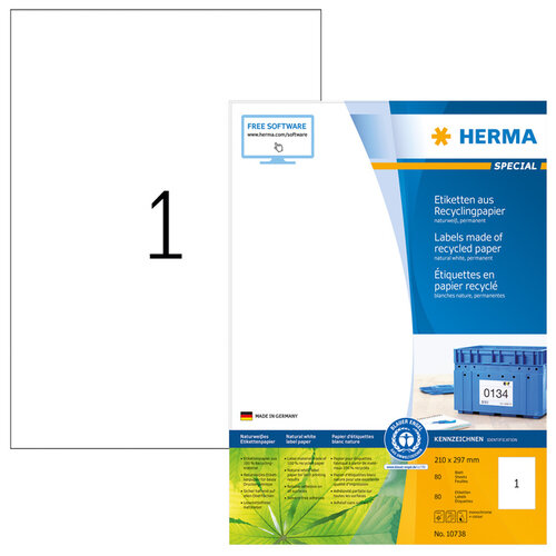 Herma Etiket HERMA recycling 10738 210x297mm 80stuks wit