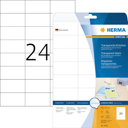 Herma Etiquette HERMA 4685 70x37mm transparent 600 pièces