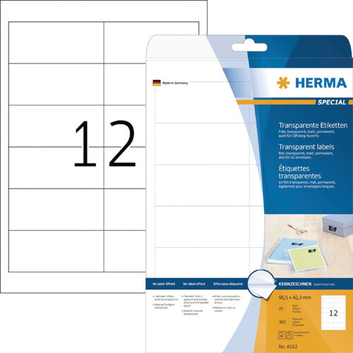 Herma Etiket HERMA 4682 96.5x42.3mm folie transparant 300stuks