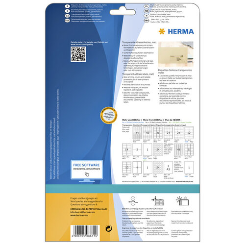 Herma Etiket HERMA 8671 A4 99.1x38.1mm folie transparant mat 350st