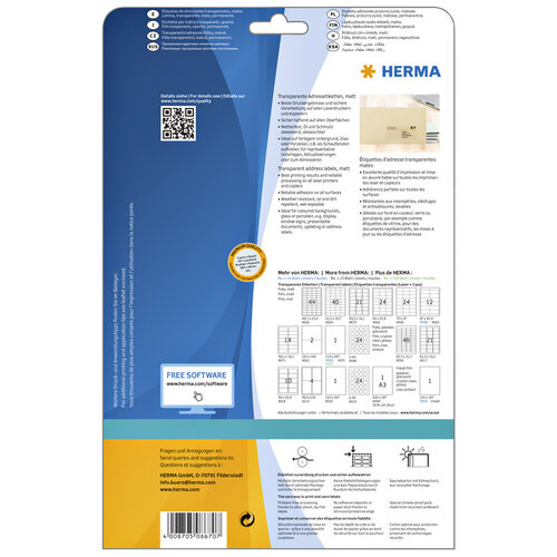 Herma Etiket HERMA 8670 A4 63.5x38.1mm folie transparant mat 525st