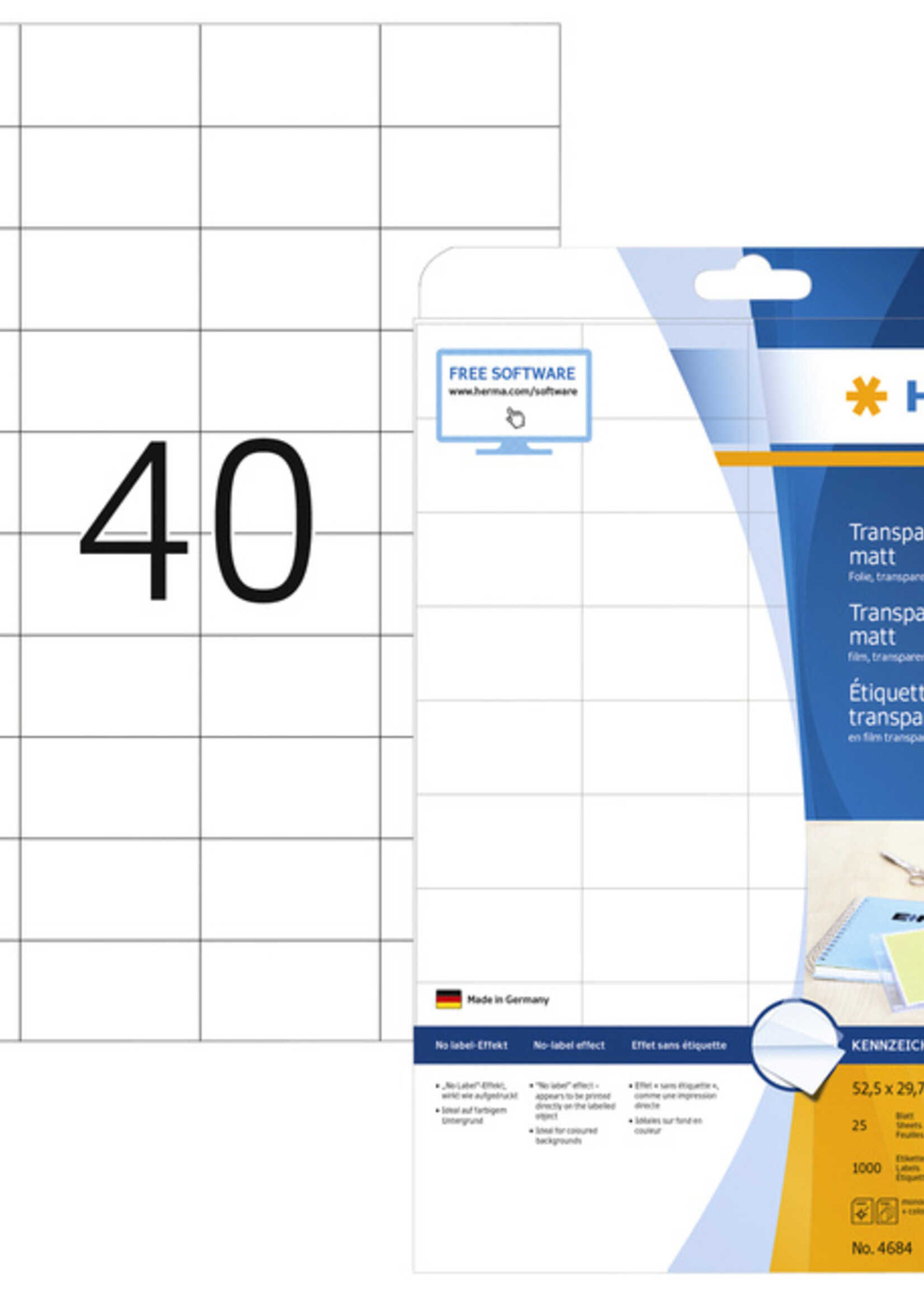 Herma Etiket HERMA 4684 52.5x29.7mm A4 folie transparant mat