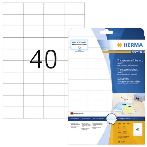 Herma Etiket HERMA 4684 52.5x29.7mm A4 folie transparant mat