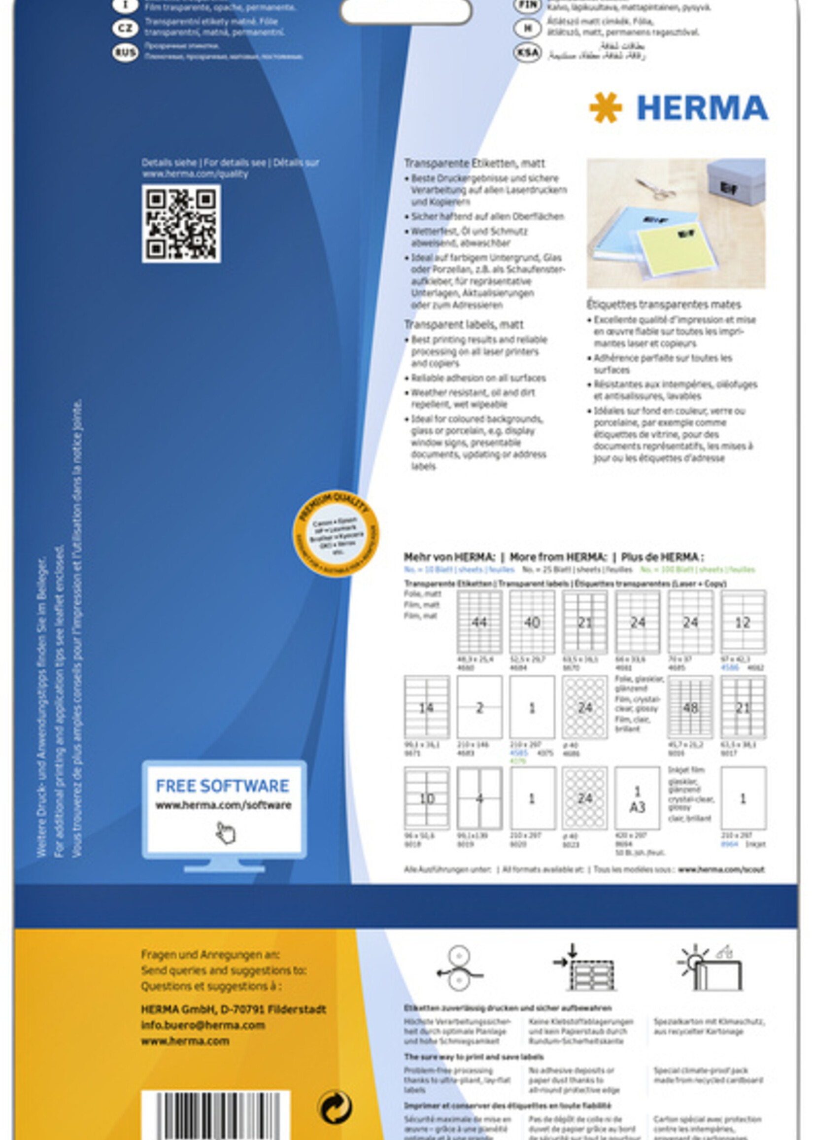 Herma Etiket HERMA 4684 52.5x29.7mm A4 folie transparant mat