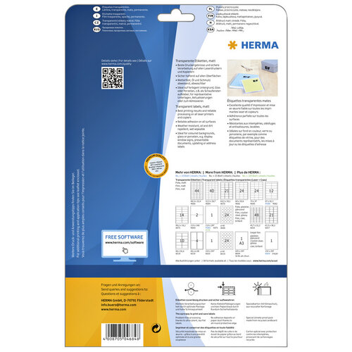 Herma Etiket HERMA 4684 52.5x29.7mm A4 folie transparant mat