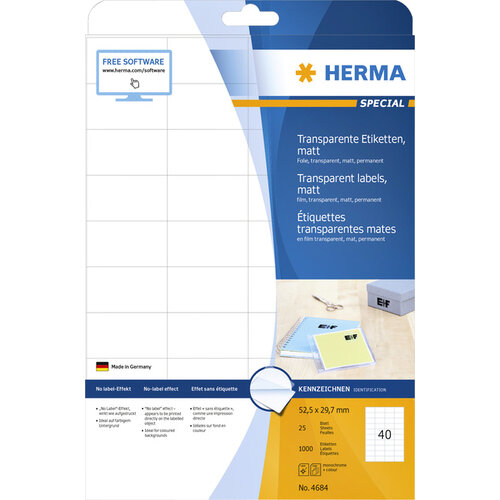 Herma Etiquette HERMA 4684 A4 52,5x29,7mm 1000 pièces film transparent mat