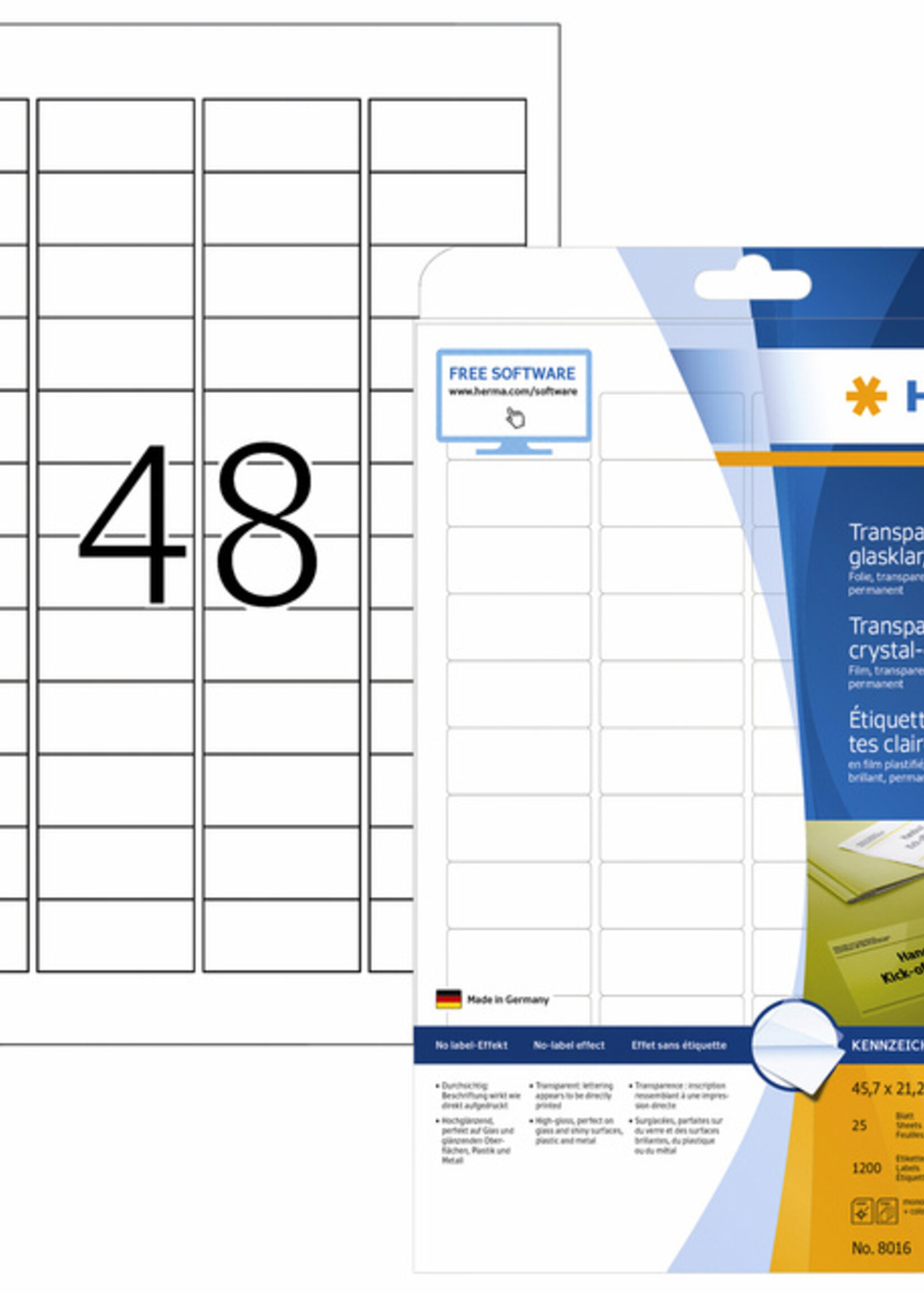 Herma Etiquette HERMA 8016 45,7x21,2mm 1200 pièces transparent