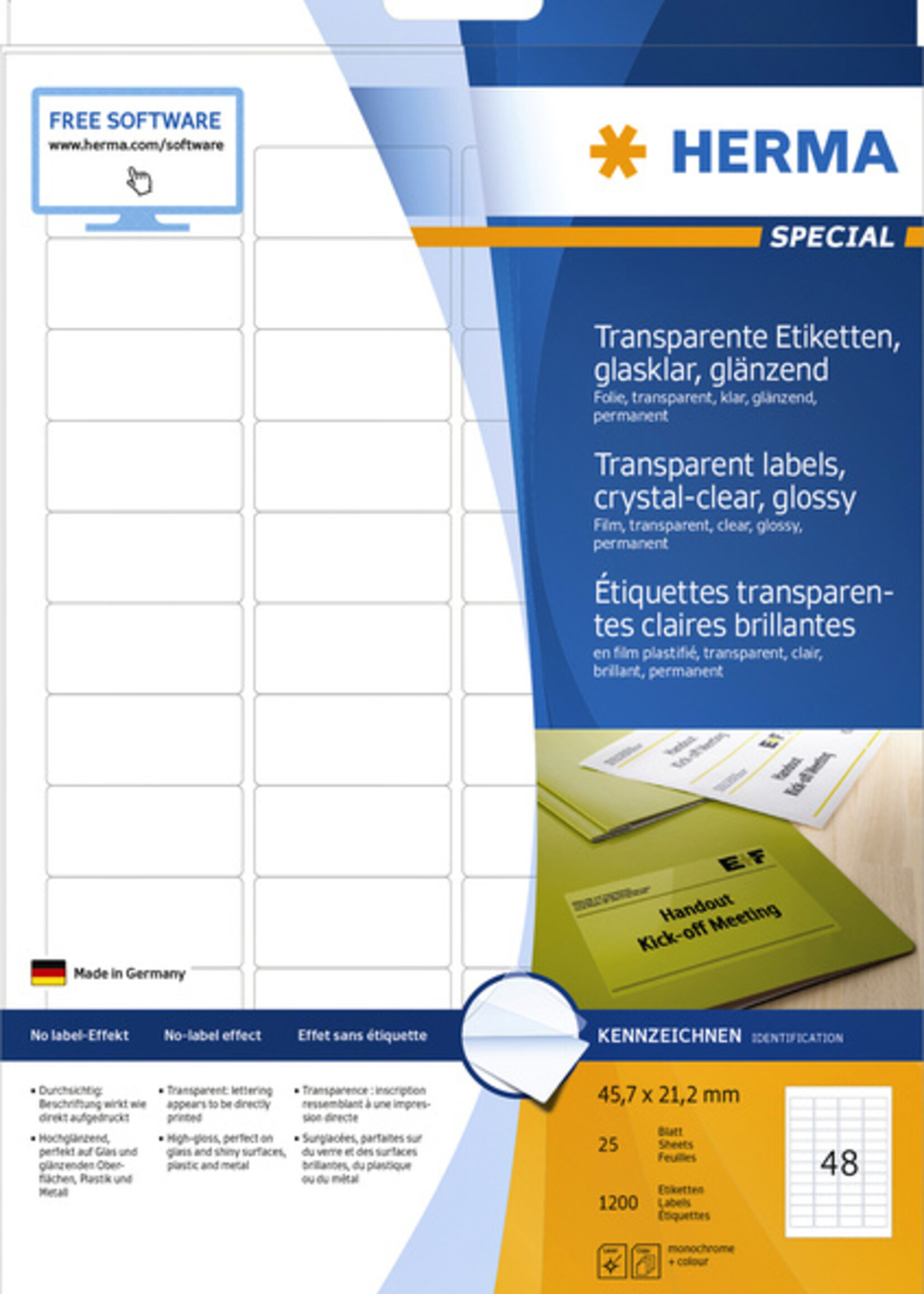 Herma Etiquette HERMA 8016 45,7x21,2mm 1200 pièces transparent