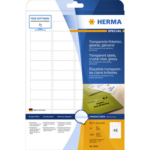 Herma Etiket HERMA 8016 45.7x21.2mm transparant 1200stuks