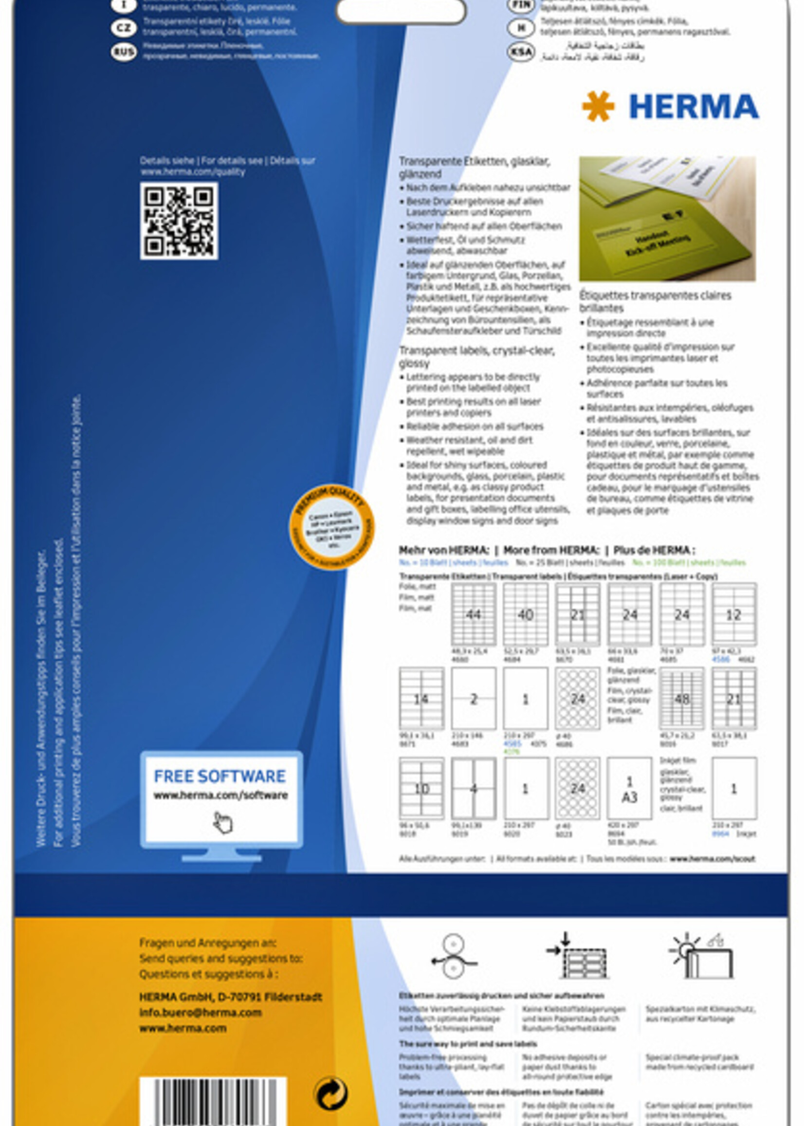 Herma Etiquette HERMA 8016 45,7x21,2mm 1200 pièces transparent